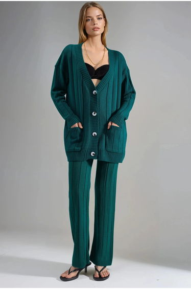 MY FASHION Textured Knit Co-ords with V-Neck Cardigan and Wide Leg Pants