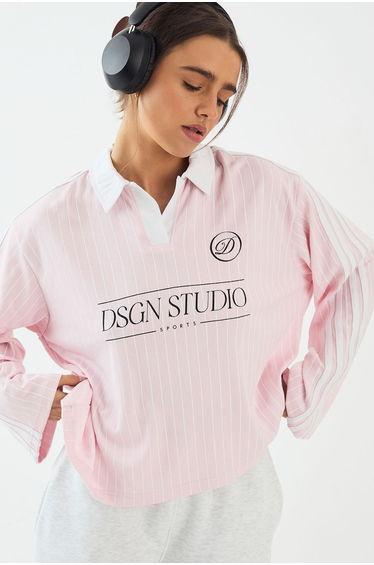 DSGN Studio Football Jersey Long Sleeve T-Shirt - light pink