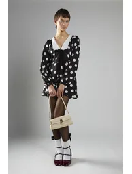 Black Large Spot Lace Trim Long Sleeve Playsuit