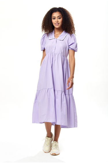Women's Midi Dress with Short Sleeves in Lilac.