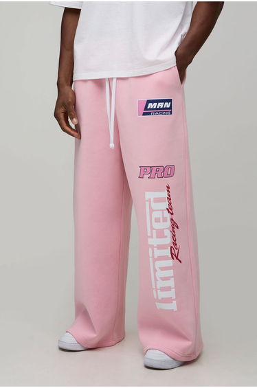 Extreme Wide Leg Moto Graphic Joggers - pink