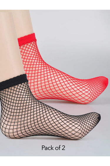 Pack of 2 - Ankle Fishnet Socks