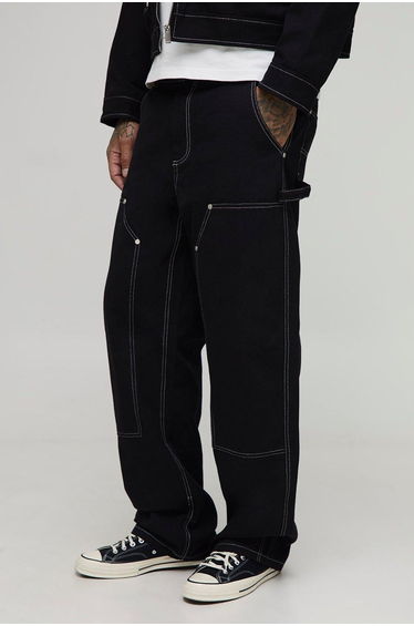 Tall Canvas Relaxed Fit Worker Trousers - black