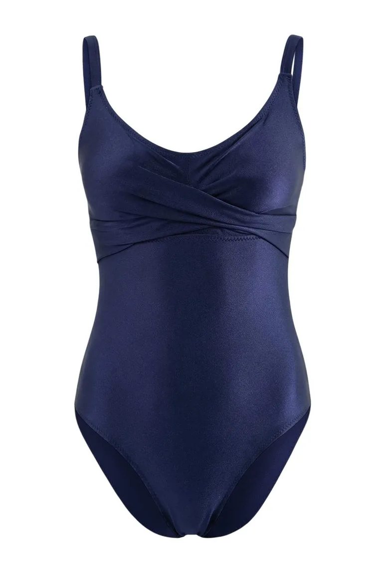 Navy Blue V-Neck Covered Regular Swimsuit - 1