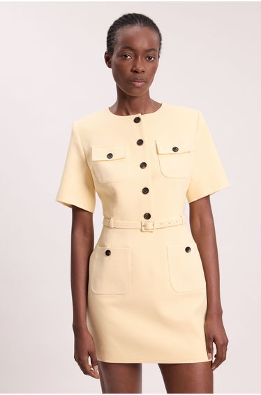 Compact Stretch Button Detail Mini Dress