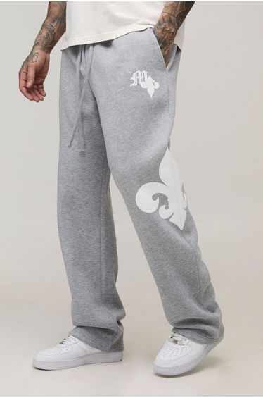 Tall Baggy Gothic Print Joggers - grey marl