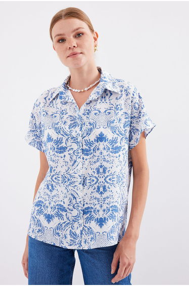 BDART Floral Printed Short Sleeve Button-Up Shirt
