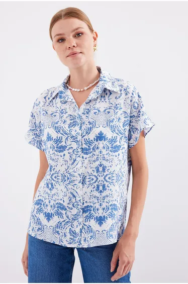 BDART Floral Printed Short Sleeve Button-Up Shirt
