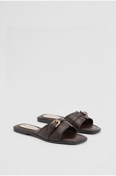 Lacie Faux Leather Buckle Detail Flat Sliders