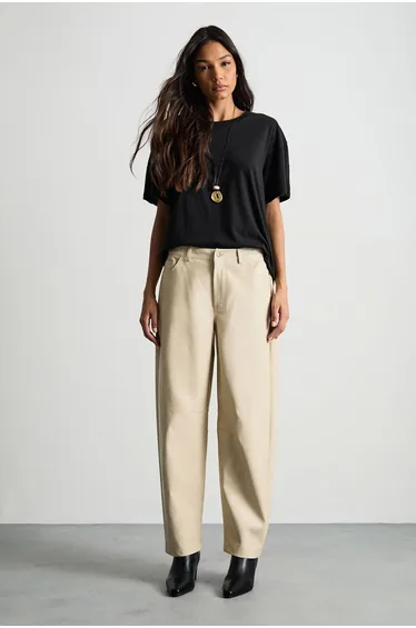Barrel Leg Faux Leather Trouser