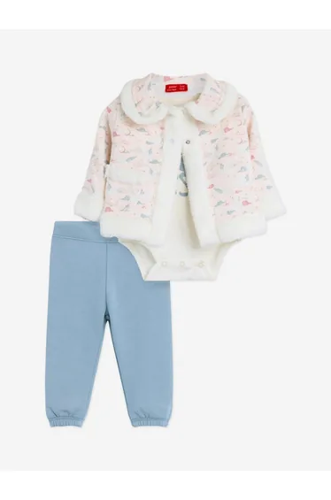 Mininio Baby Girls 3 Piece Outfit Set in Pink