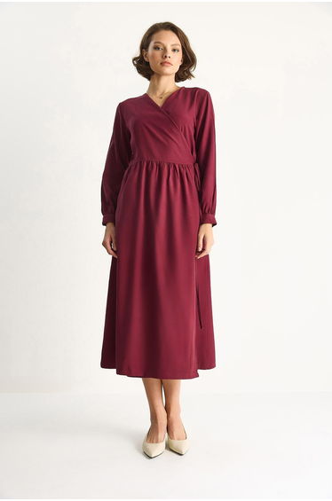 Women's Wrap-Around Long Modal Dress with Pocket Details 8542 60283518 - Burgundy