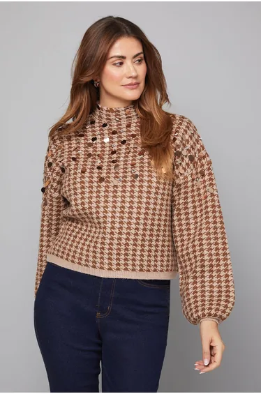 Check Sequin Knitted Jumper