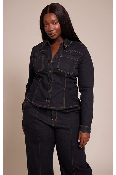 Plus Dark Indigo Fitted Denim Shirt
