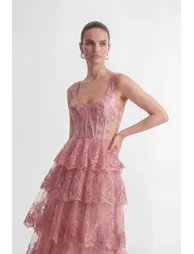 فستان سانفير زهري ماكسي على شكل حرف A - 8