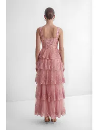 فستان سانفير زهري ماكسي على شكل حرف A - 2