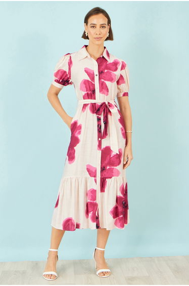 Yumi Pink Scattered Floral Shirt Dress