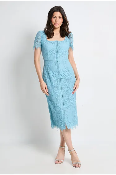 Lace Button Midi Dress