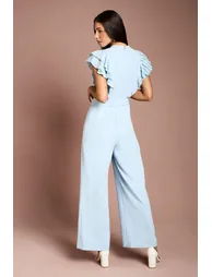 Button Down Pleated Wide Leg Jumpsuit - 2