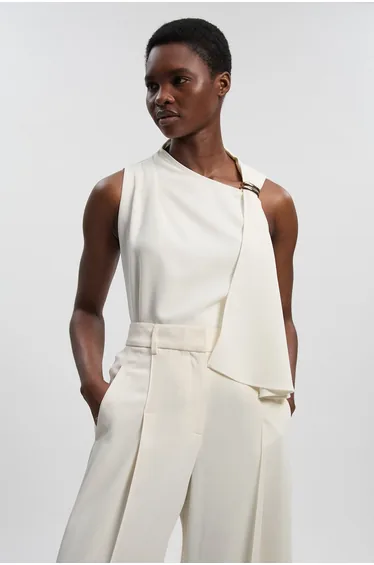 Polished Tailored Trim Detail Drape Top