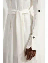 Viscose Linen Woven Belted Shirt Midi Dress - 1