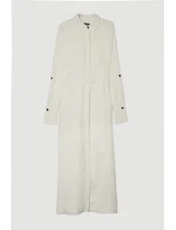 Viscose Linen Woven Belted Shirt Midi Dress - 3