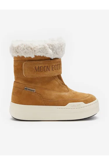 Moon Boot Girls JR Strap Suede Boots in Beige
