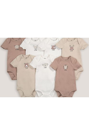 Pack of 7 Bodysuits in Cotton with Short Sleeves