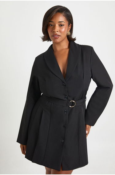 Plus Buckle Detail Tie Waist Tailored Blazer Dress