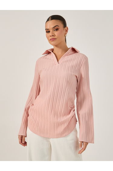 Plain Spread Collar Long Sleeve Shirt