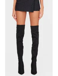 Black Wide Fit Point Toe Over The Knee Boots - 4