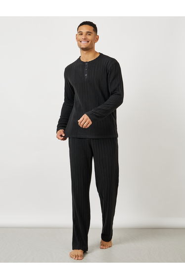 Ribbed Long Sleeves T-Shirt and Open Hem Pyjama Set
