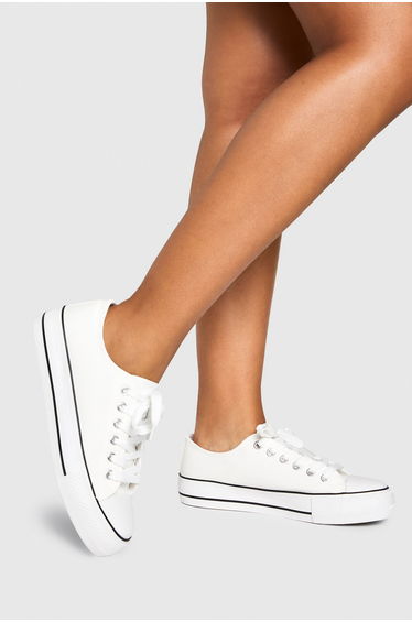 Low Top Platform Lace Up Trainers - white