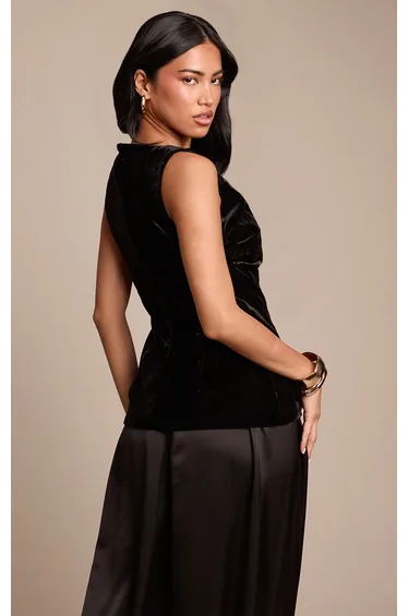 بلوزة مخمل ضيقة - أسود
