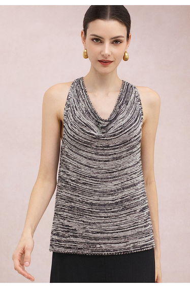 Draped Neck Textured Knit Sleeveless Top in Black for Sunset Dates & Backyard Gatherings