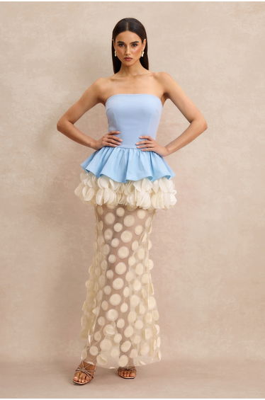 Strapless Floral Peplum Maxi Dress