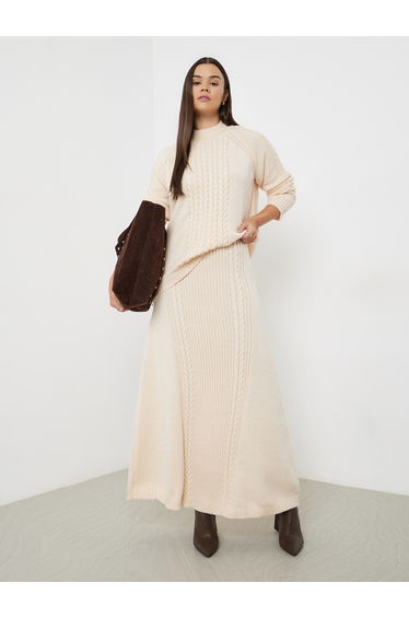 Beige Sweat Cable Knit Maxi Skirt