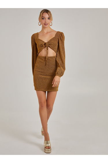 Glitter Puff Sleeve Cut Out Dress