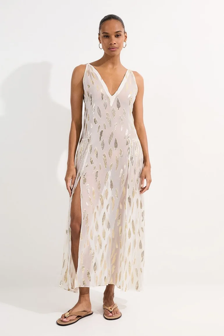 Beach Metallic Thread Strappy Maxi Dress - 2