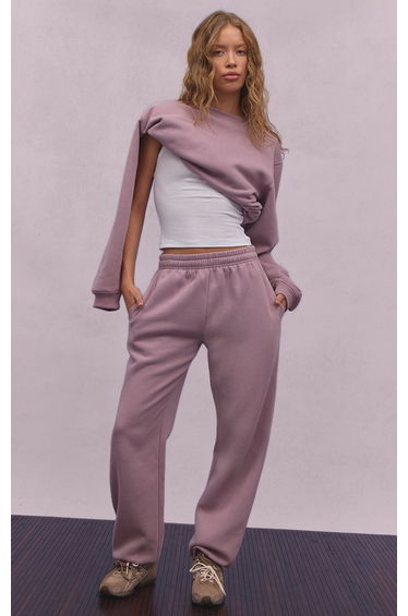 Mauve Cotton Fleece Cuffed Sweat Pants