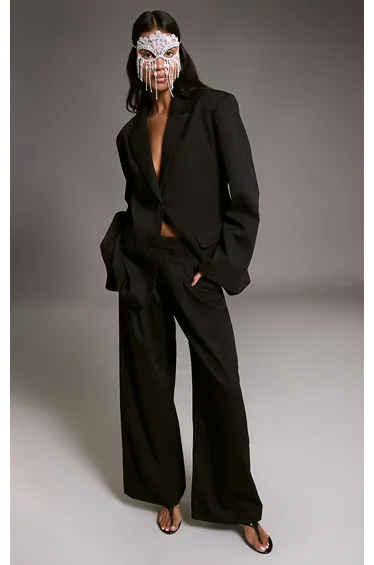 Black Tailored Woven Pleated Wide Leg Trouser