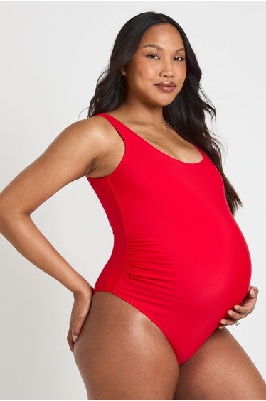 Maternity Scoop Neck Swimsuit - red