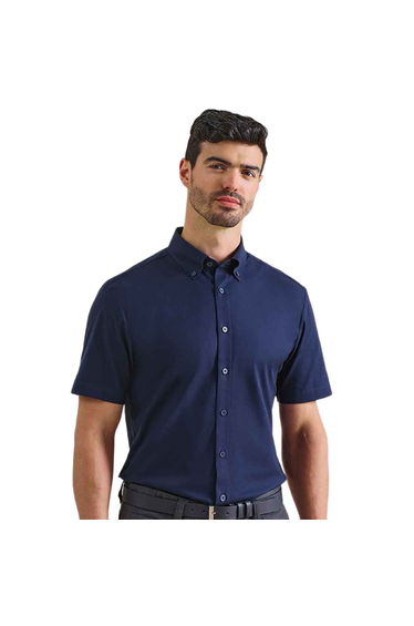 Premier Mens Supreme Oxford Short-Sleeved Formal Shirt - Navy