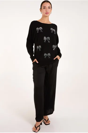 Embellished Bows Knitted Jumper