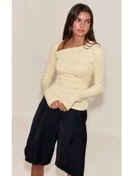 Buttermilk Soft Rib Asymmetric Detail Fitted Longline Top - 3