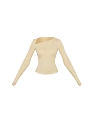 Buttermilk Soft Rib Asymmetric Detail Fitted Longline Top - 4