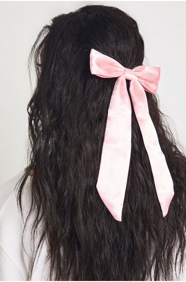 Satin Baby Pink Hair Bow Clip - baby pink