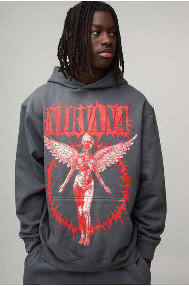 Oversized Nirvana License Printed Hoodie - charcoal