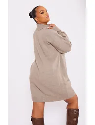 Plus Stone Knitted Slouchy Jumper Dress - 1