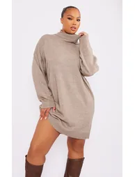 Plus Stone Knitted Slouchy Jumper Dress